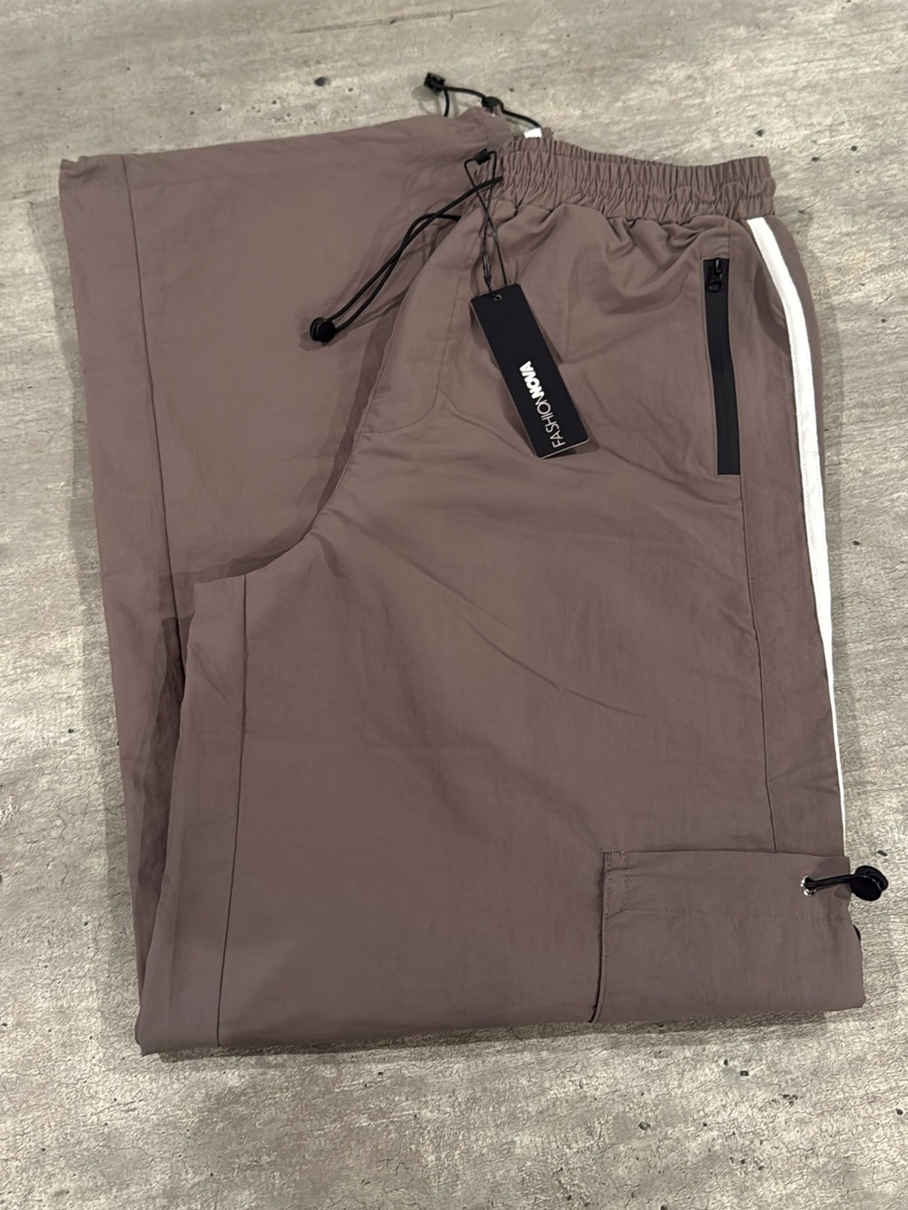 Fashion Nova Taupe Track Joggers with White Side Stripe